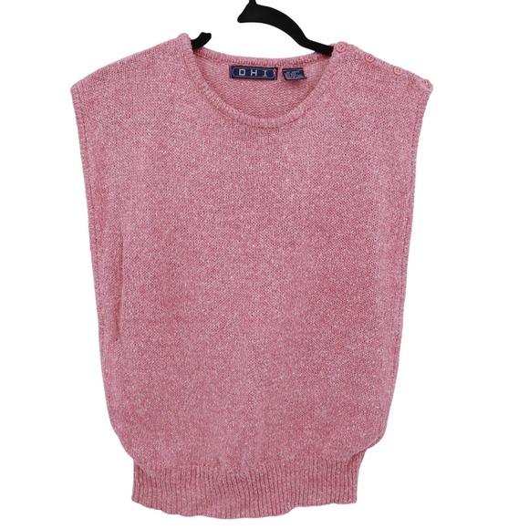 OHI Knit Silk Blend Sweater Vest Women L Pink Preppy Collegiate Classic Academia - Picture 1 of 14